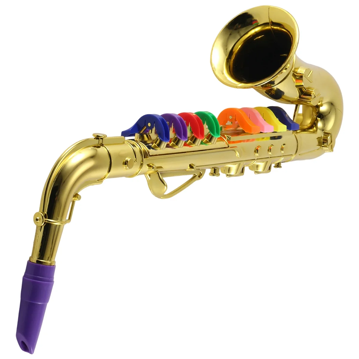 Saxophon 8 farbige Tasten Metallic Simulation Requisiten spielen Mini Musik Blasinstrumente für Kinder Geburtstag Spielzeug Gold