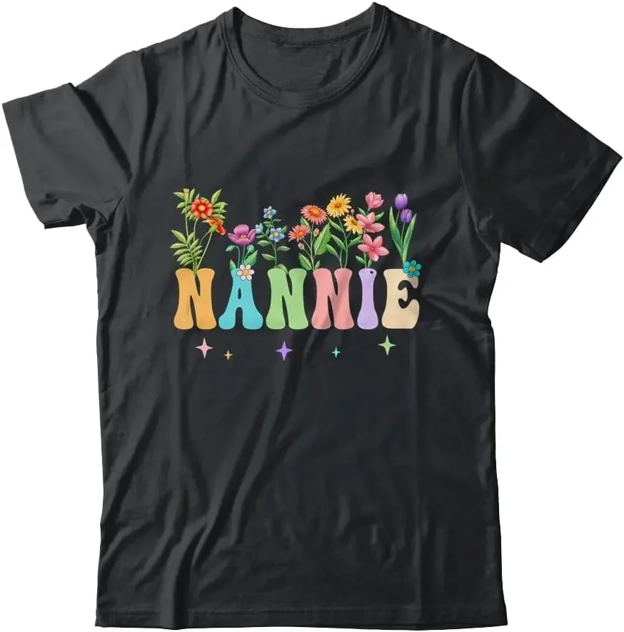 Nannie Women Wildflower Floral Design Nannie Mothers Day Shirt Short Sleeve Tee