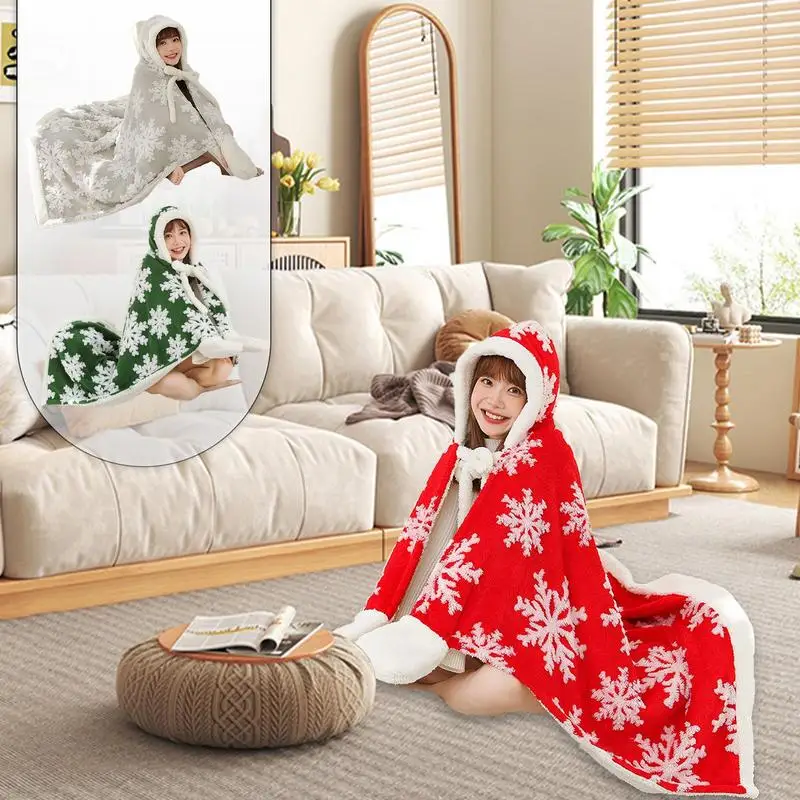 Christmas Wearable Blanket Adult Winter Cape For Adults 59x43 Inch Warm Cozy Shawl Comfortable Cape Wrap For Men Women Holiday