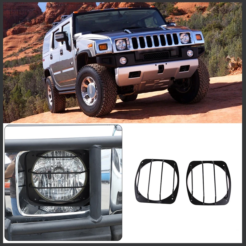 

For 2003-2009 Hummer H2 Stainless Steel Black Car Styling Car Front Headlight Protective Mesh Sticker Car Appearance Accessories