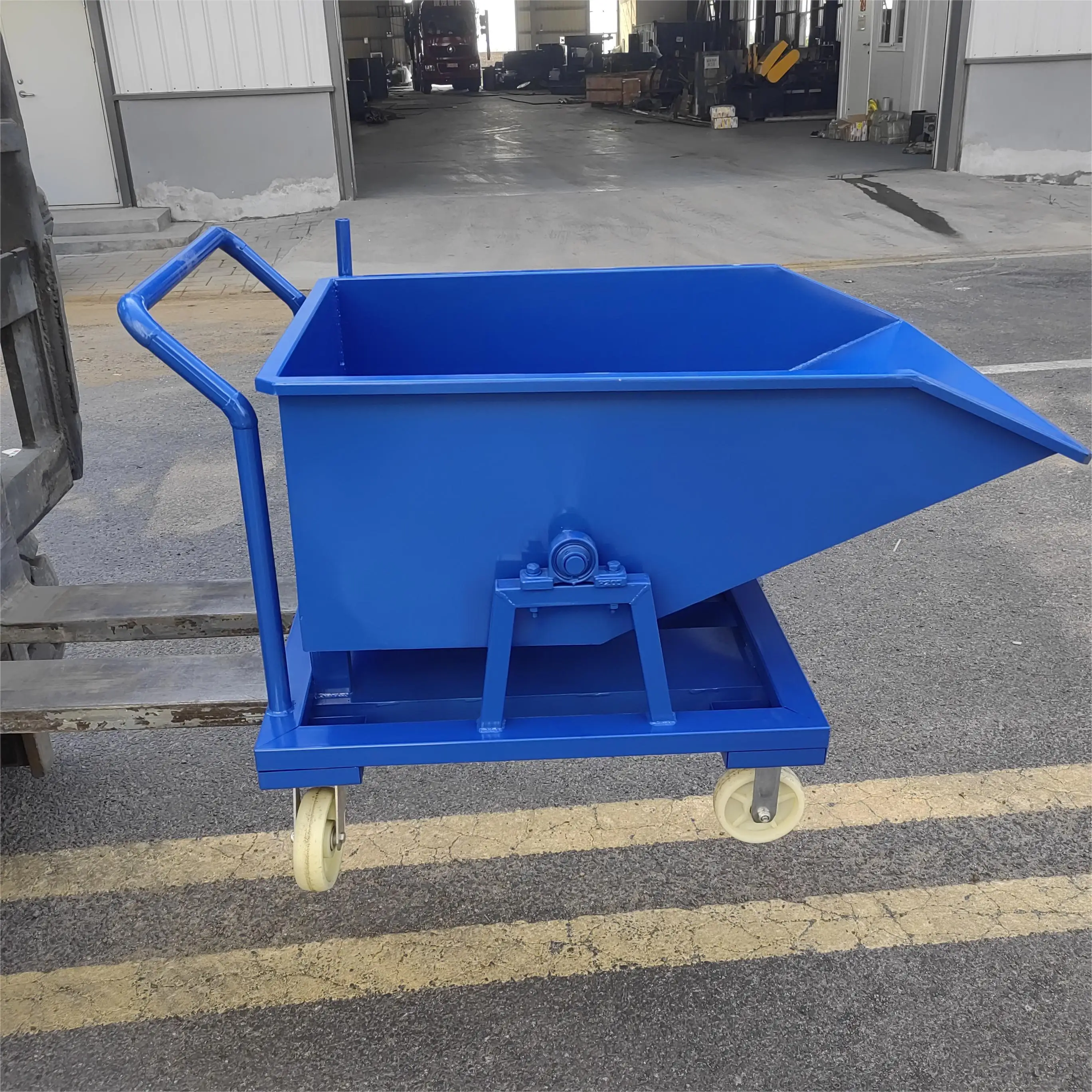

Iron Chip Collecting Cart Self Hopper Bin With Optional Casters or Forklift Access or Handles for Tipping Waste