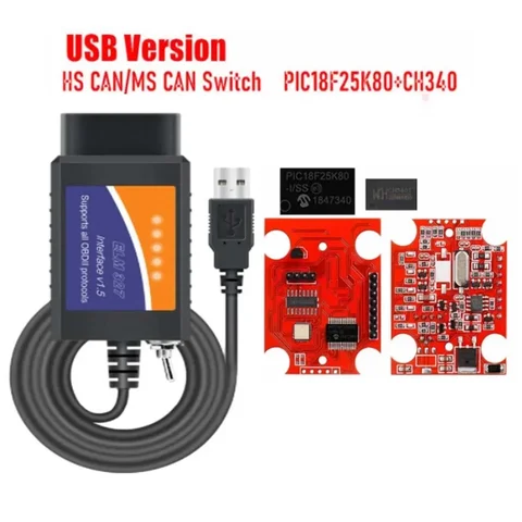 8-тип HS-CAN/MS-CAN ELM327 V1.5 переключатель PIC18F25K80 чип поддерживает BT/WIFI ELM 327 для автомобильного диагностического сканера Ford FORScan OBD2