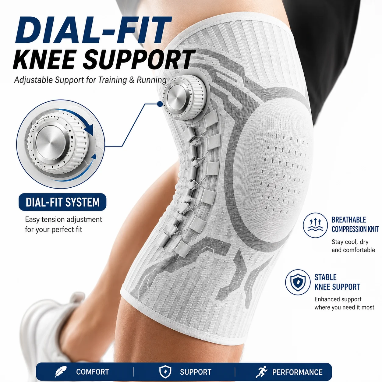 Smart Knob Knee Brace with Patella Gel Pad Lateral Stabilizer Compression Support for Joint Pain Relief Home Gym Wear Single
