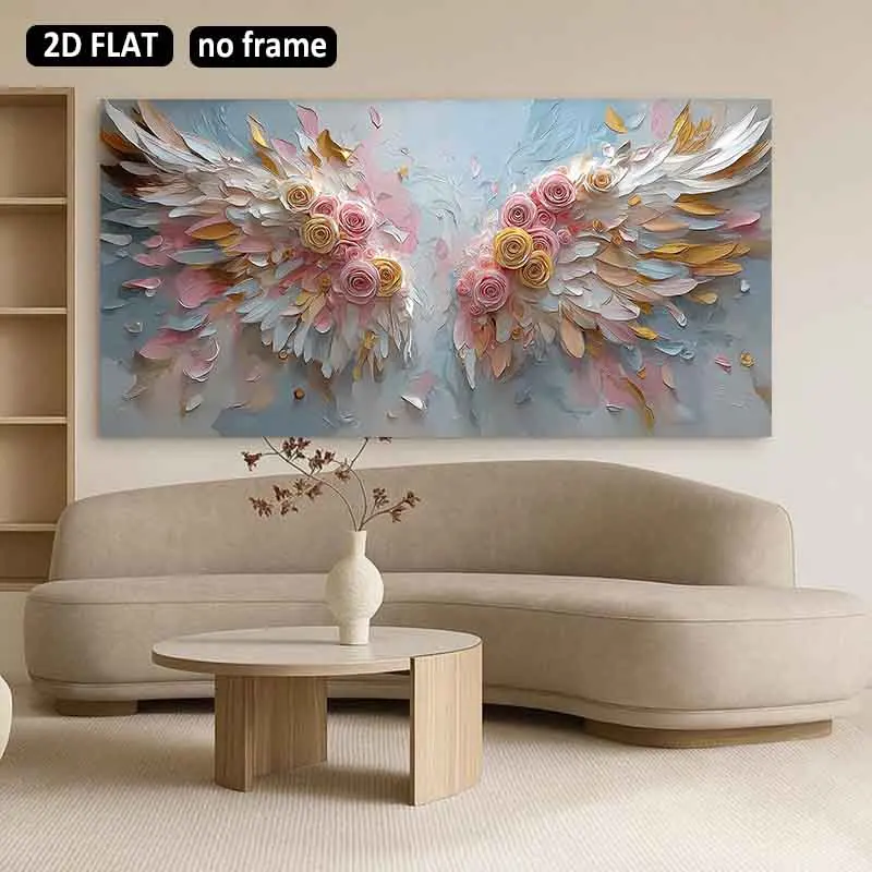 [2D Flat]1pc 23.62*47.24in/60*120cm UnFramed Floral Angel Wings Canvas Wall Art Mural Home Decoration