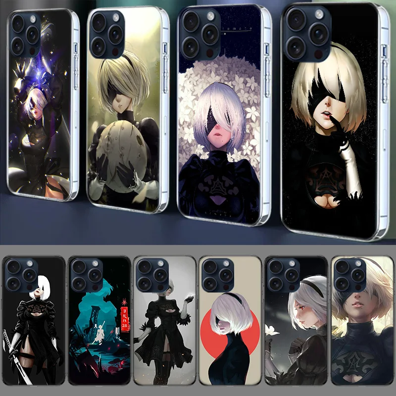 NieR Automata 2B Clear Case For Apple iPhone 12 13 Mini TPU 11 14+ 15 16 Pro Max Capa Plus XR X XS Max Phone Cover Silicone Cute