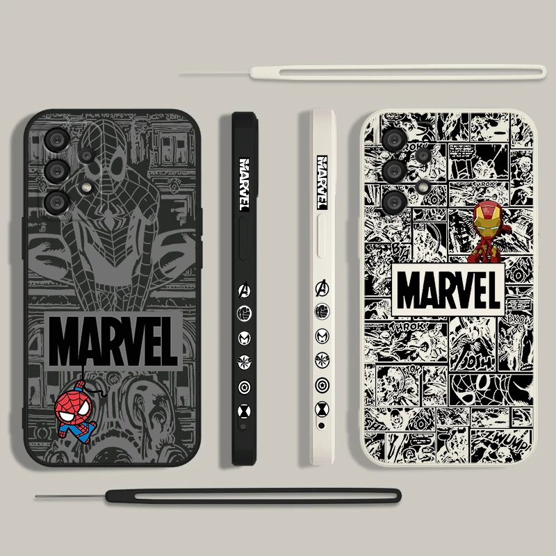 Marvel Iron Man Spiderman Phone Case For Samsung A55 A53 A33 A52 A32 A71 A51 A21S A35 A25 5G Liquid Left Rope Funda