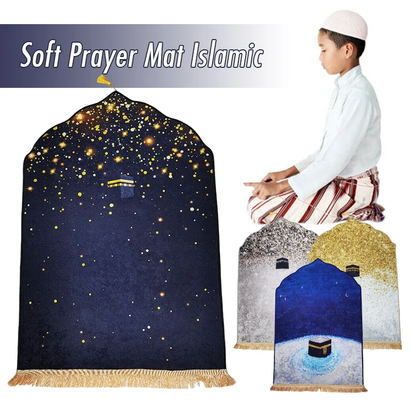 

Muslim Ramadan Prayer Mat Velvet Flannel Carpet Worship Kneel Floor Carpets Non-Slip Soft Portable Travel Prayer Rug Islamic