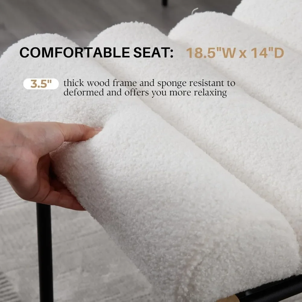 مجموعة مقاعد بار منجدة حديثة مكونة من كراسي بارتفاع عداد مقاس 25 بوصة مع أرجل معدنية سوداء من قماش شيربا ومقاعد جزيرة المطبخ #4