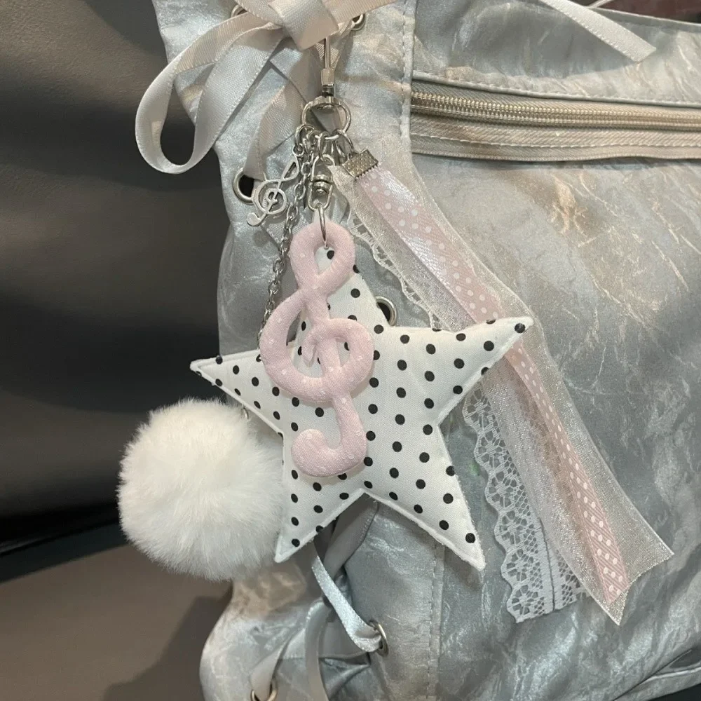 Vintage Polka Dot Star Pendant Keychain Music Note Bow Ribbon Bag Charm Lace Angel Wings Key Ring