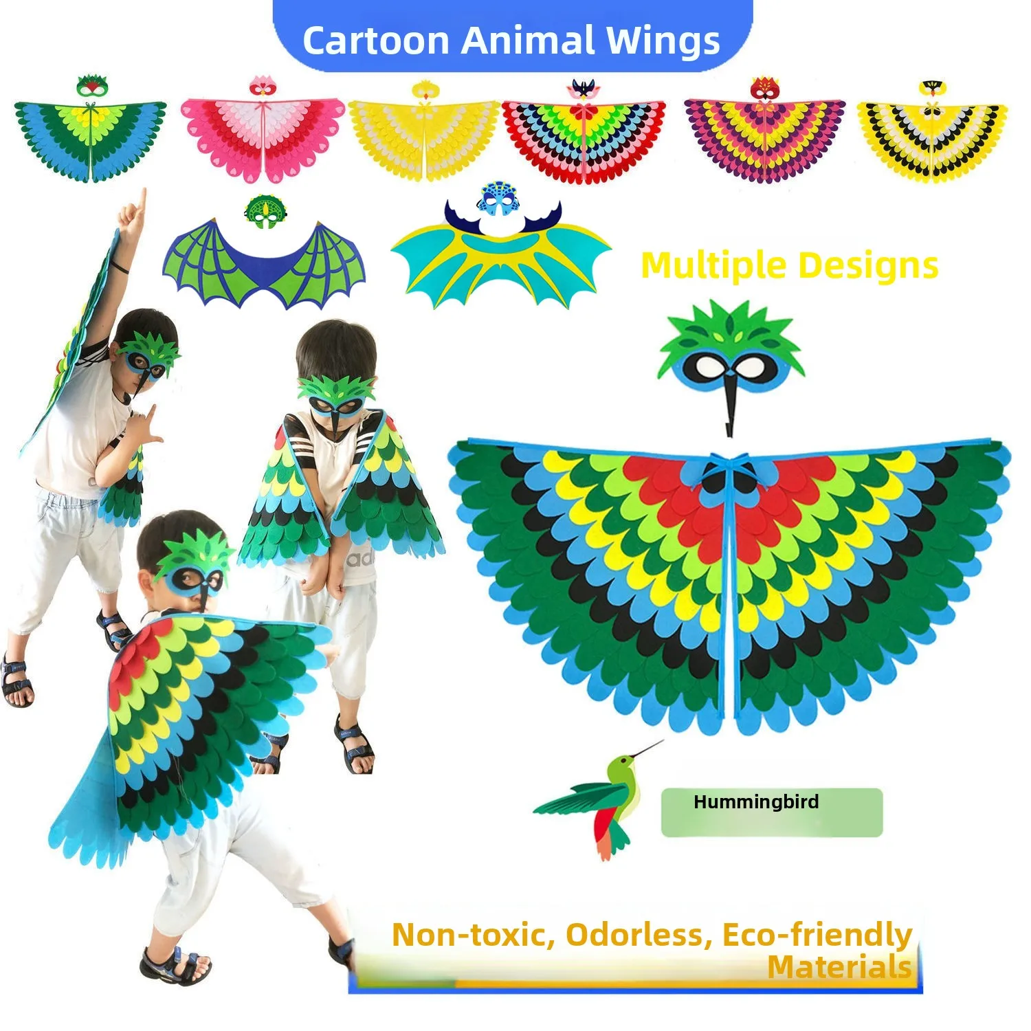 

Children's Felt Wing Robe Cartoon Animal Outfit Creative Bird Dinosaur Halloween Kindergarten Performance Props Clothes