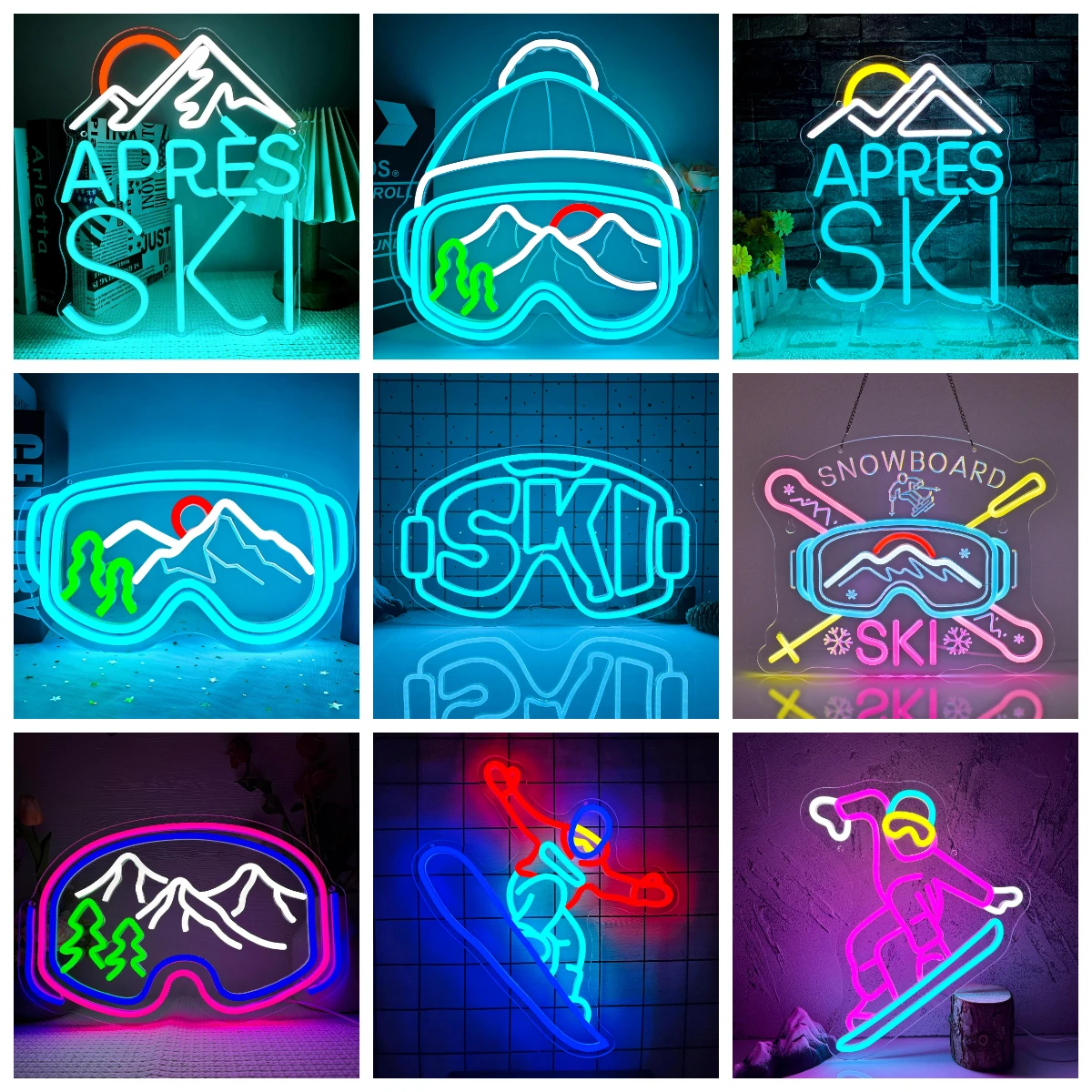 Apres Ski Neon Sign USB Dimmable LED Lights For Bedroom Ski Lodge Winter Sports Themed Room Skiers Hobby Space Wall Art Decor