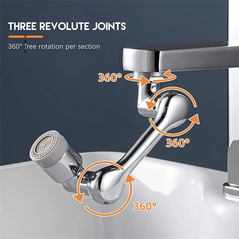 Aerador de torneira rotativa multifuncional Braço robótico giratório Filtro de água Torneira Bubbler, Sink Fit, 1080 graus