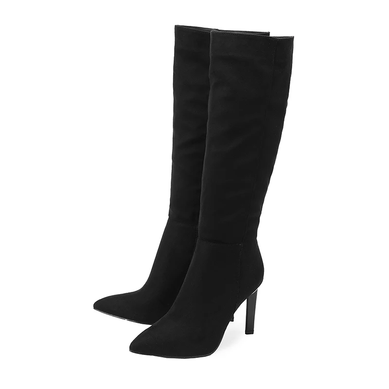 Women's boots New winter fashion pointed toe zipper mid-leg high heels High-leg Women's boots 34-42 thin heel height 10cm black