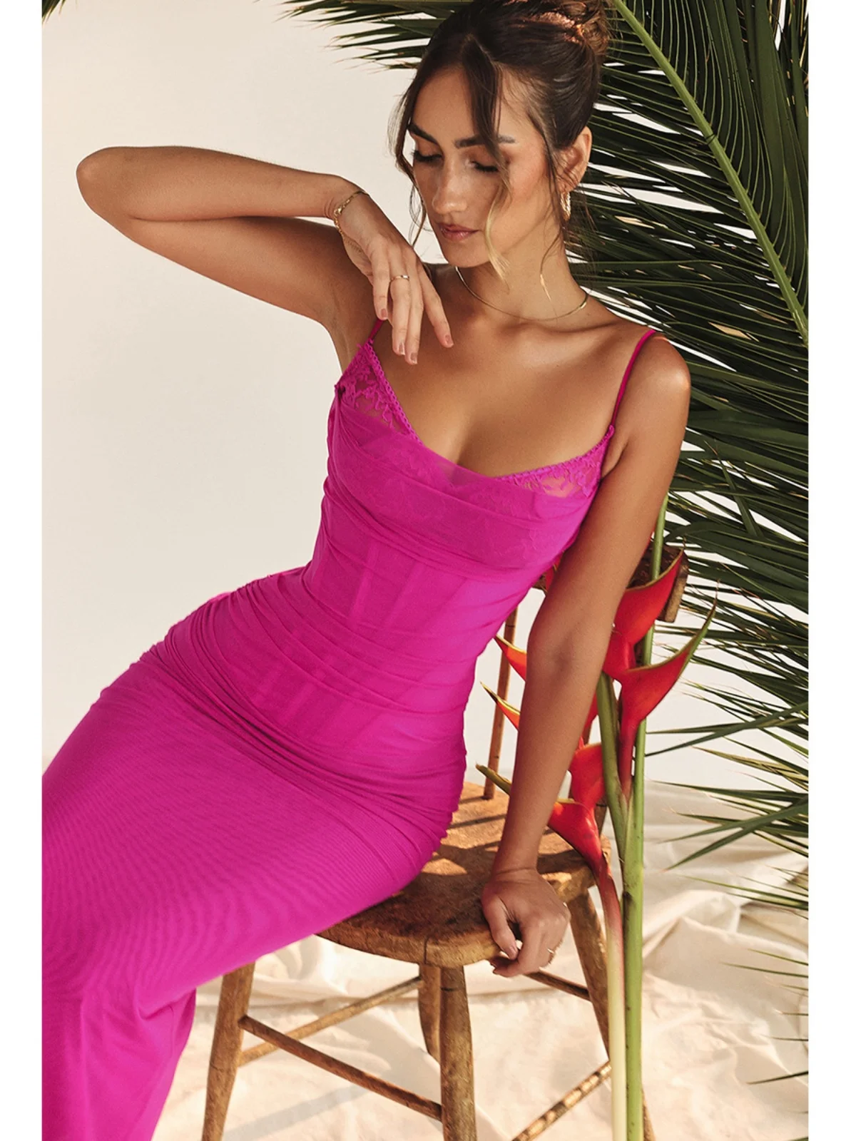 Sexy Me Lace Splice Fibone Strap Dr Long Skirt High Waist V-ne Zipper Closure A-line Silhouette No-sve Autumn Dr