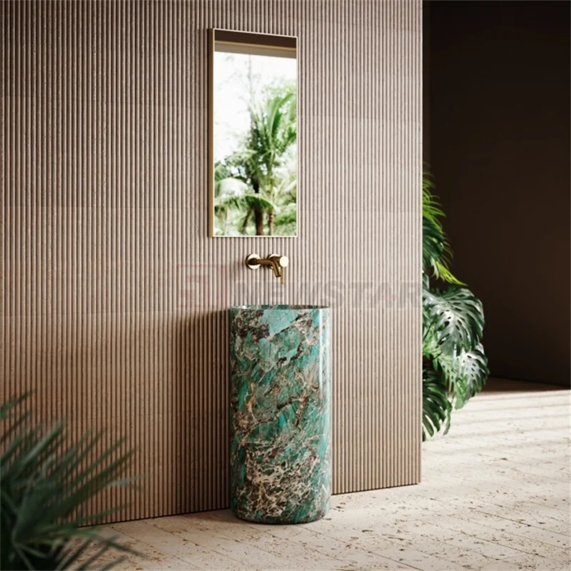 Amazonstone green marble pedestal sink sink bath hammam modern marble pedestal sink