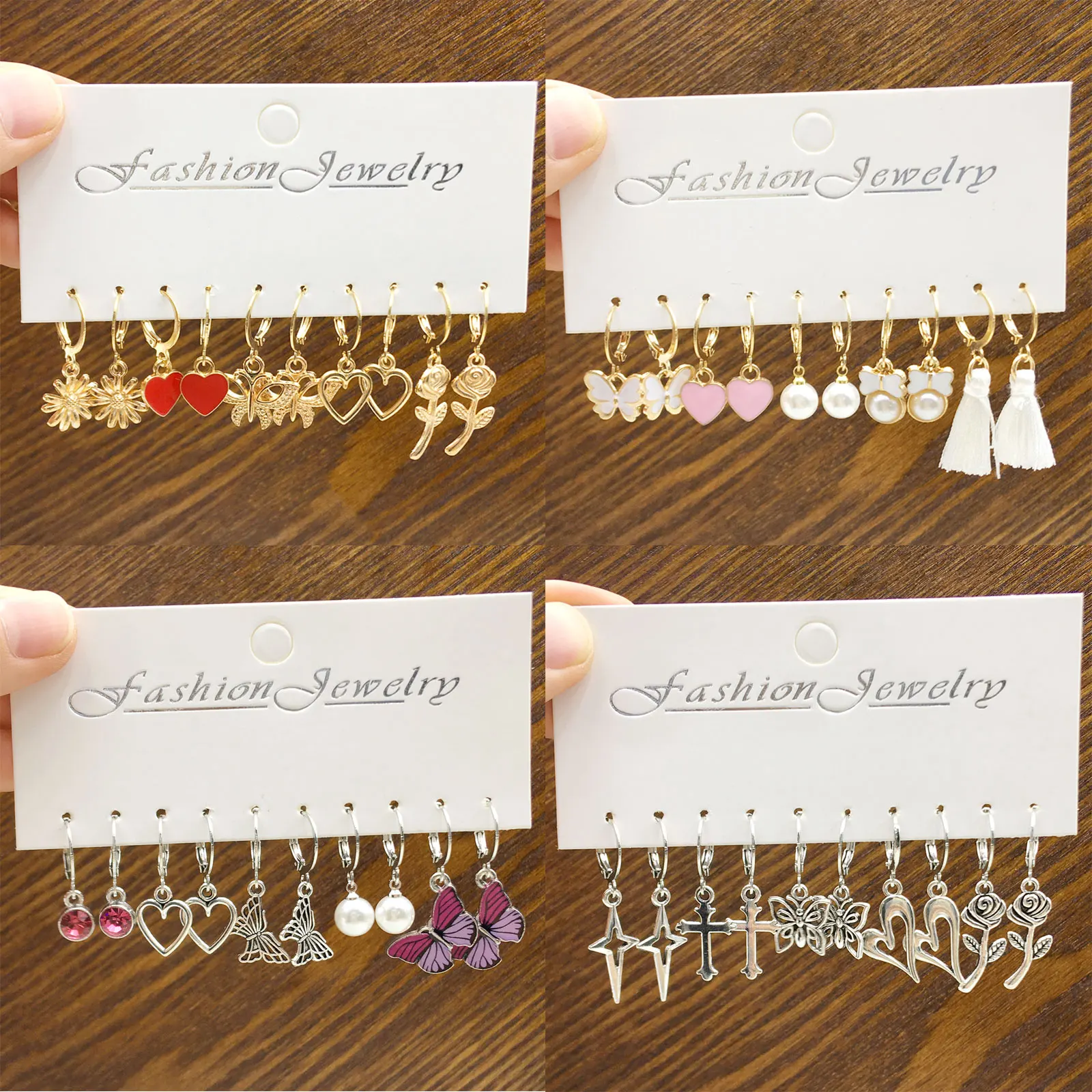 10Set Creative Earrings Set for Women Butterfly Cross Heart Personalized Gothic style Earrings Jewelry