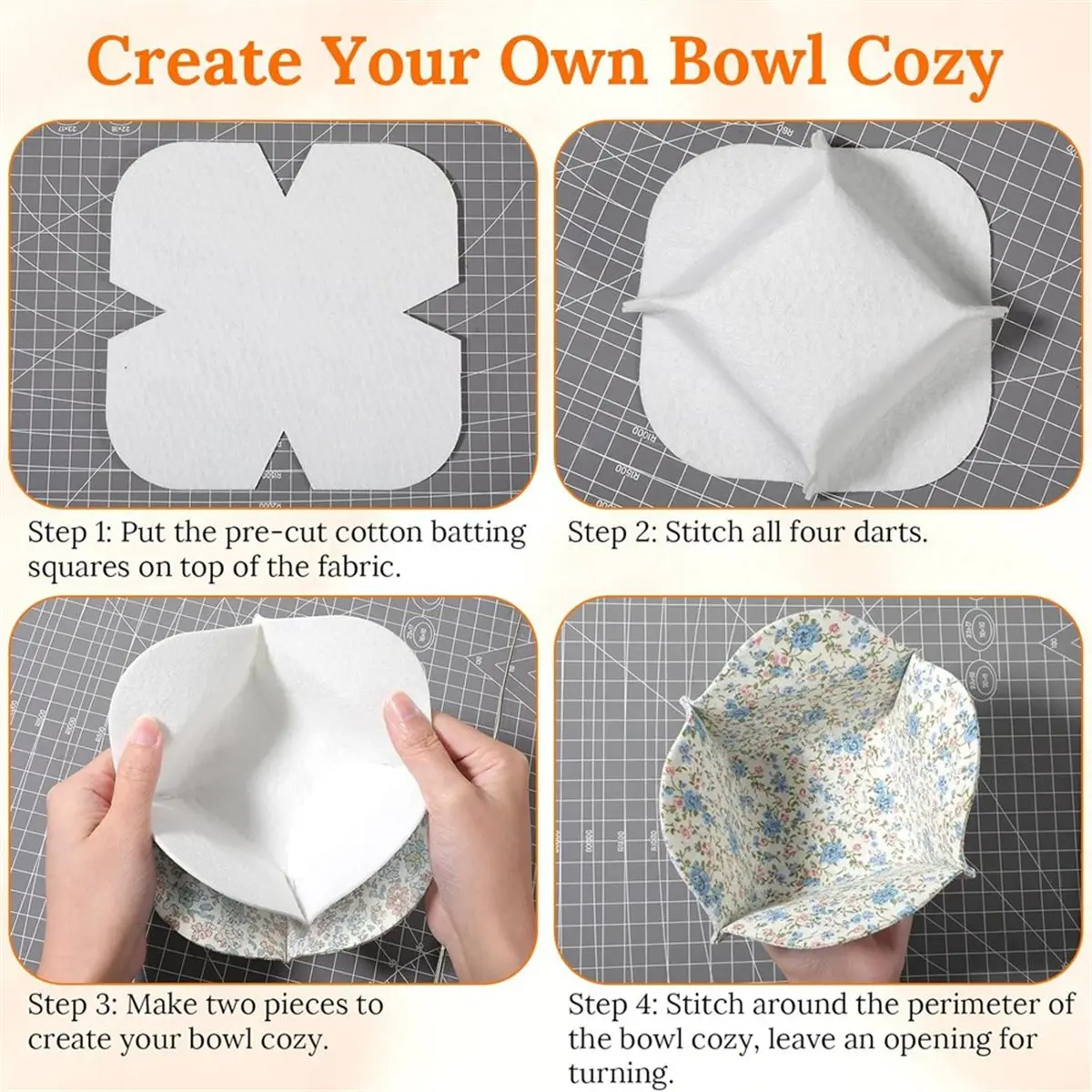 A013 36 Pcs Bowl Cozy Batting for Microwave, Pre-Cut 6 Sizes, Quilter Batting, DIY 7/8/9/10/11/12 Inch, Heat-