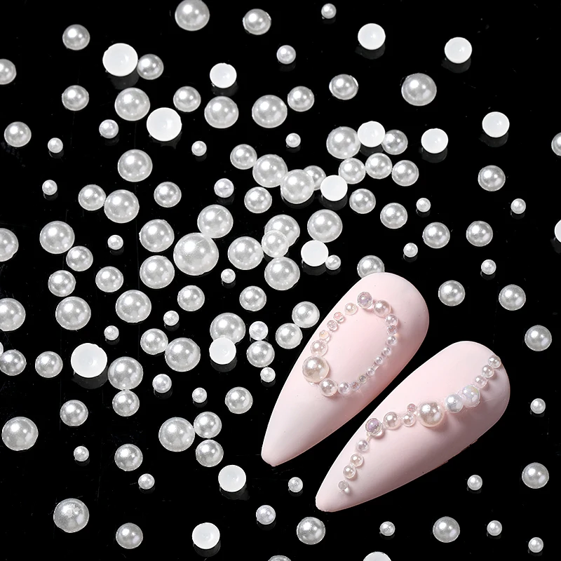 Nail Art Rhinestones Half Round Pearl Bead Mixed Size White Half Round Flatback Pearls For DIY Decoration Nail Bead Stones