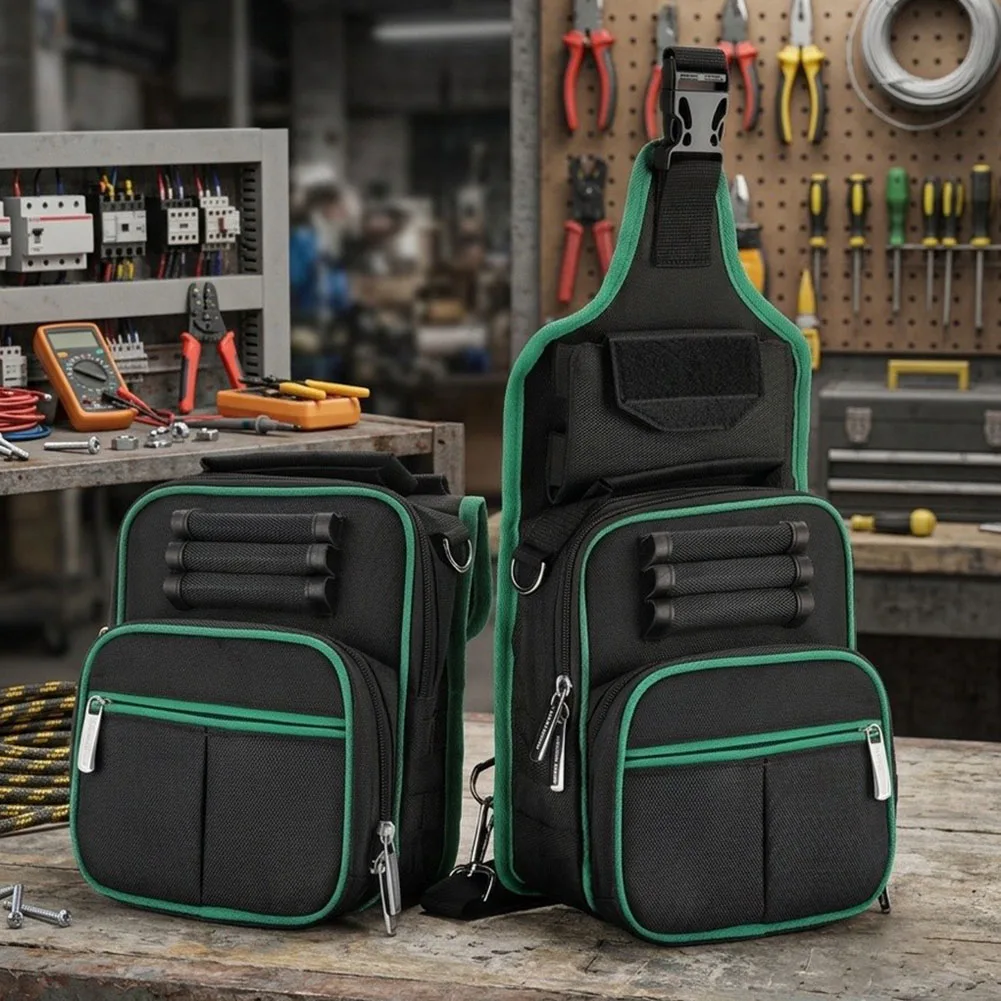 1pc Portable Electrician's Waist Bag Crossbody Multifunctional Tool Storage Bag With Multiple Compartments Adjustable Straps