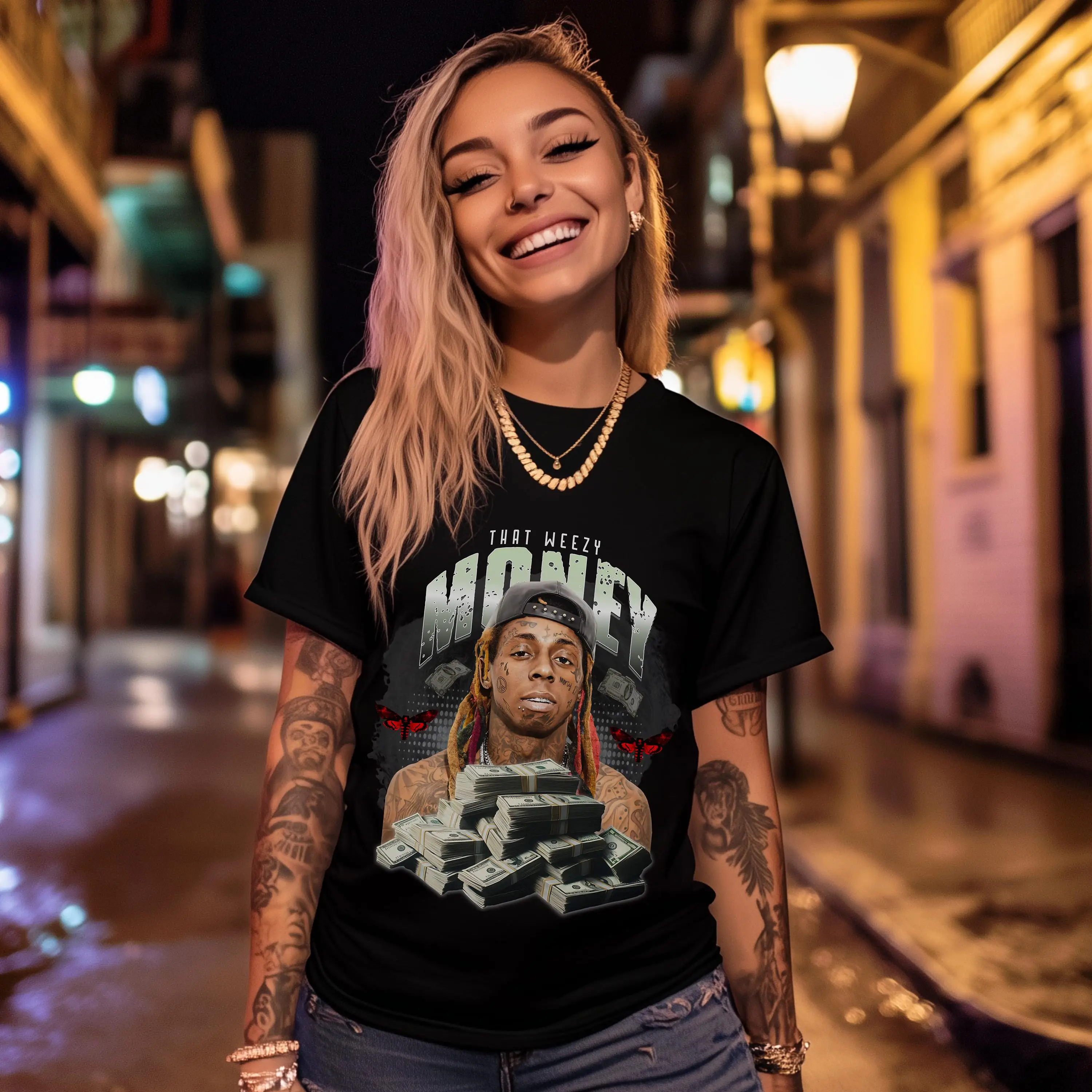 2025-26 الصيف الهيب هوب ليل واين 100% القطن تي شيرت مطبوع للجنسين الرجال النساء الرجال الأسود طاقم الرقبة قصيرة الأكمام تنفس Y2k