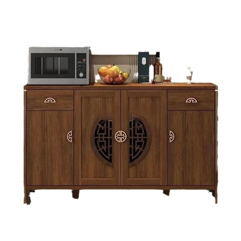 

New Chinese-style dining side cabinet integrated with solid wood against the wall, living room storage and tea storage