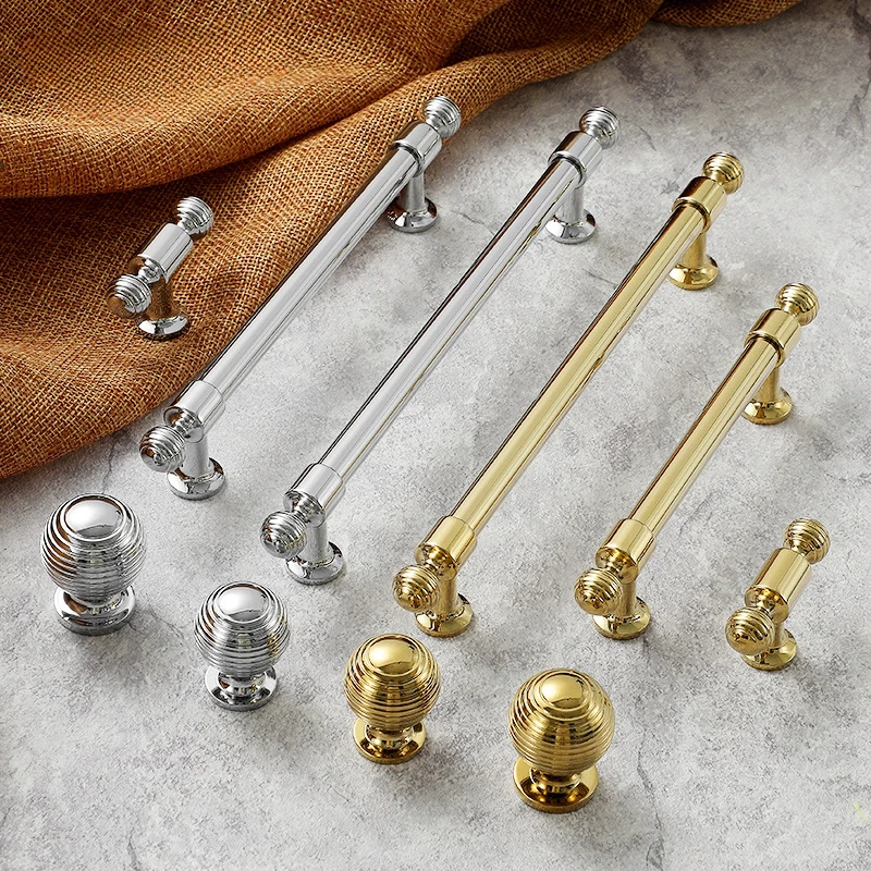 

French Luxury Solid Brass Handles for Furniture Bright Gold/Silver Handles for Wardrobe and Drawer Cabinet Door Knob Hardware