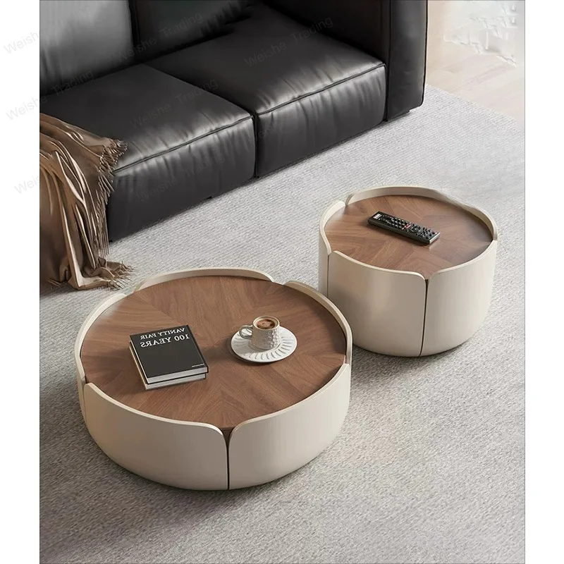 Wabi-sabi wind petal coffee table Italian medieval small apartment living room home high-end creative walnut pattern round