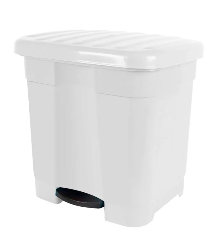 Tradineur-white trash bin with pedal 46 liters plastic 45,5x43,5x39 cm. Trash bin with separate