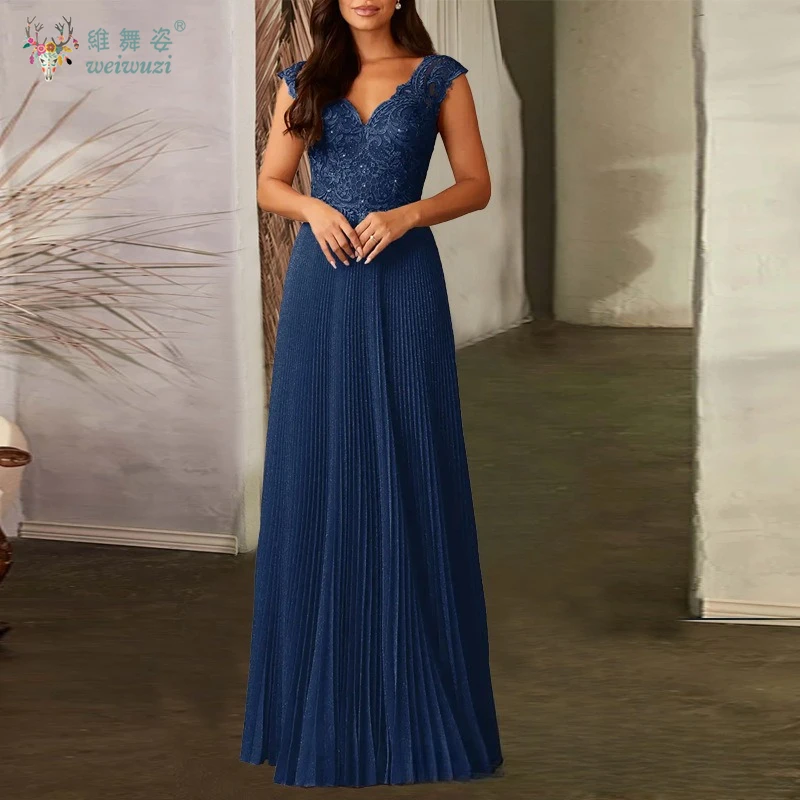 Moda sexy irmãs grupo com decote em v rendas lantejoulas bordado vestidos de noite dama de honra sem costas a linha vestido de casamento plissado