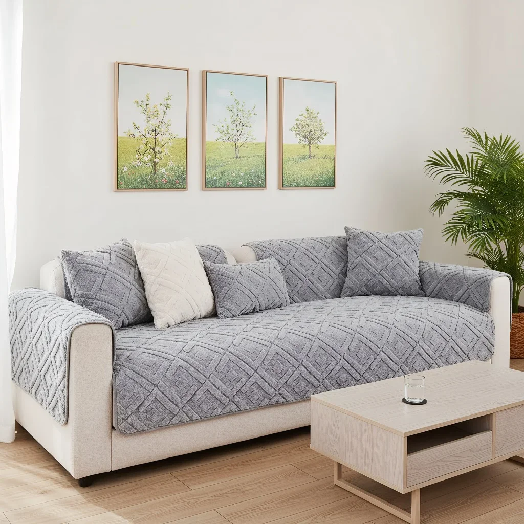 Simple and Thick Warm Sofa Cover Anti Slip One Piece Sofa Cushion for Autumn and Winter Soft and Skin Friendly Machine Washable