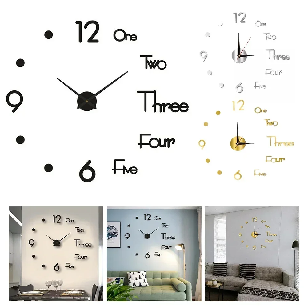 New Modern Design Large Wall Clock 3D DIY Quartz Clocks Fashion Watches Acrylic Mirror Stickers Living Room Home Decor Horloge