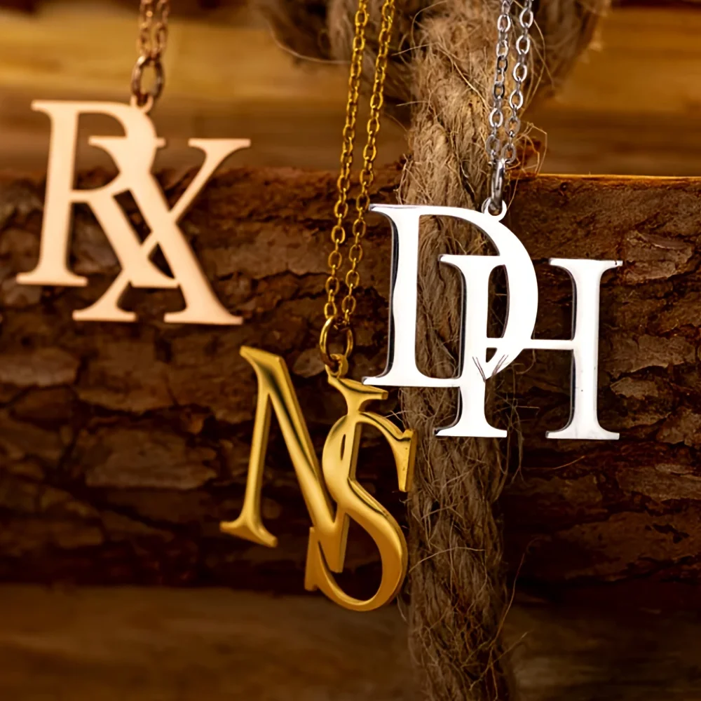 Customize Capital Letter Name Necklace For Women Men Personalized Two Letters Necklace Stainless Steel Pendants Jewelry