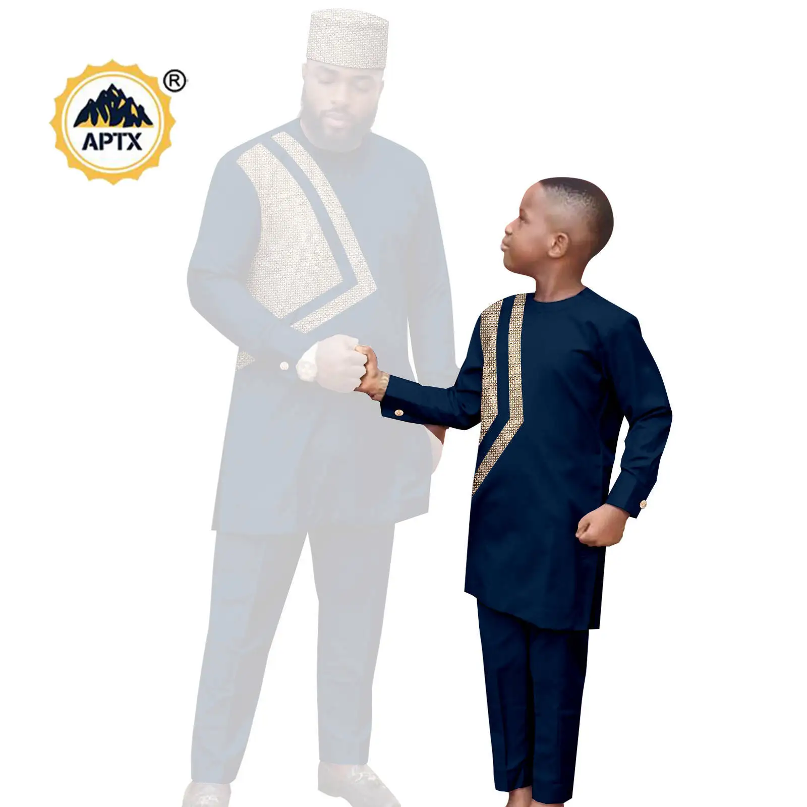 African Clothes for Family Dashiki Men Outfits Hat Top Shirt and Pant Sets Bazin Riche Father and Son Children Outwear 24F024