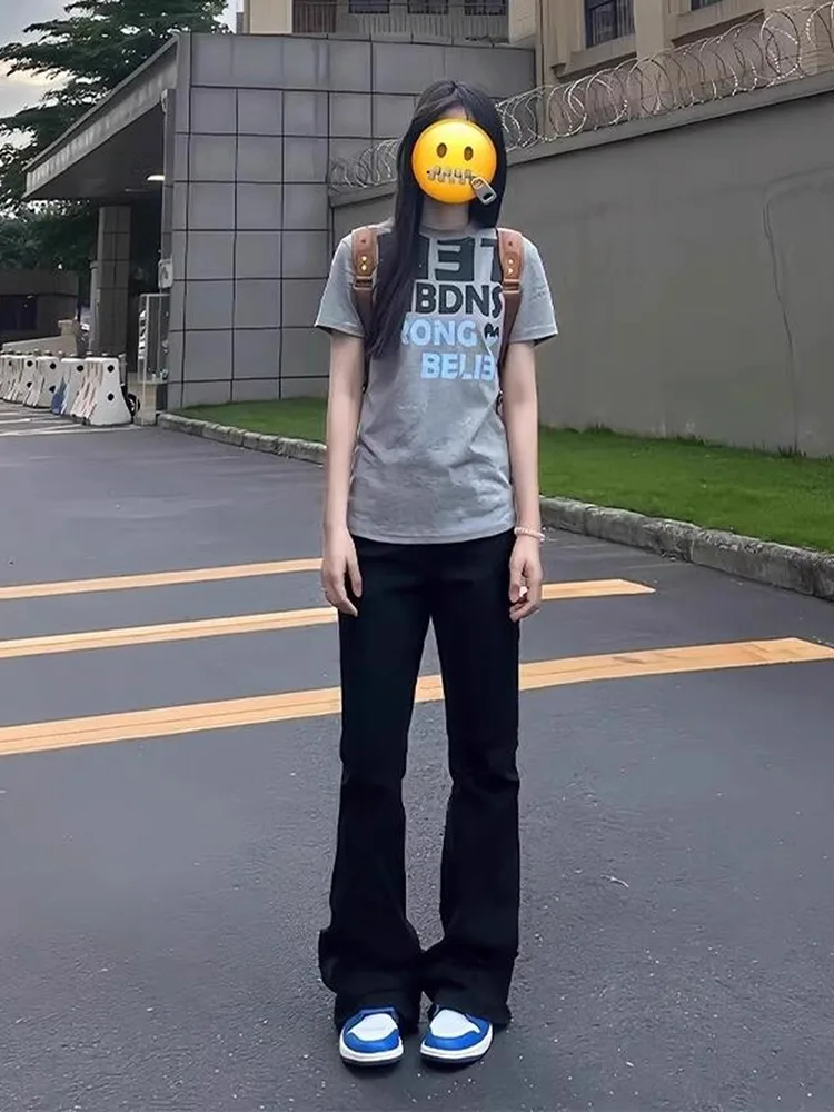 

Черные расклешенные джинсы с высокой талией и ножом для похудения, женские узкие прямые брюки American High Street Cleanfit