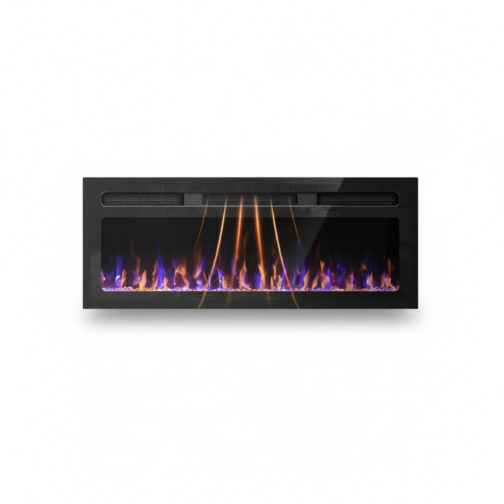 Electric Fireplace,Wall Mounted and Recessed Linear Fireplace Heater with Adjustable Flame,Thermostat, LED Flame Fireplace