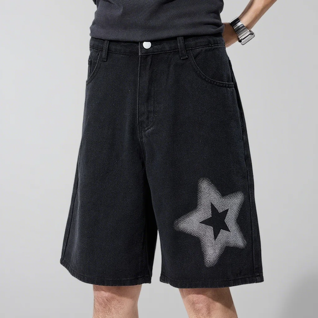 

Star Shorts Summer Trendy Brand Loose Casual Versatile Over-The-Knee Men's Denim Mid-Pants