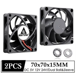 2 uds Gdstime 7cm 70mm 7015 DC 5V 12V 24V 2 pines 2 cables 70x70x15mm PC ordenador portátil ventilador de refrigeración Industrial manguito rodamiento de bolas