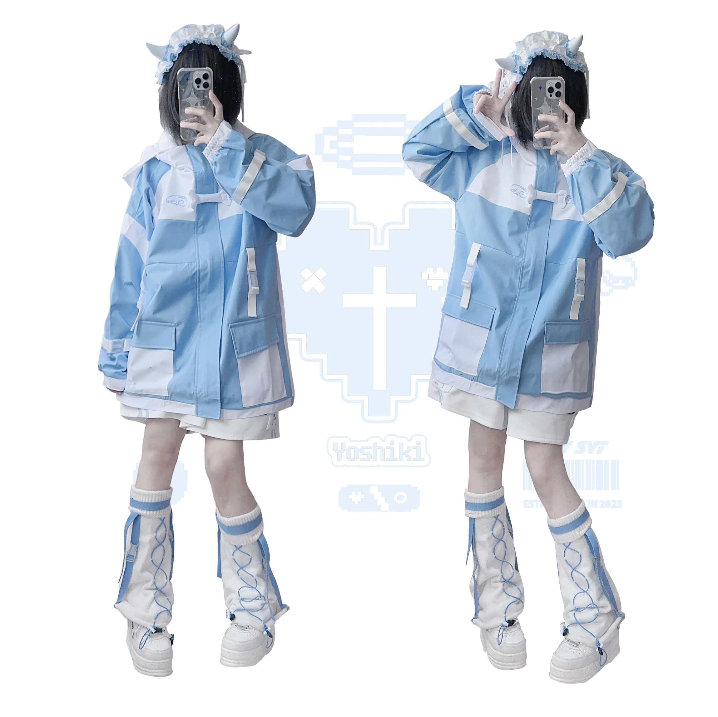 Punk Style Y2K Mine Hard Shell Charge Mass-Produced Coat Autumn and Winter Japanese Girl Water Color Long Sleeve Mid-length Coat