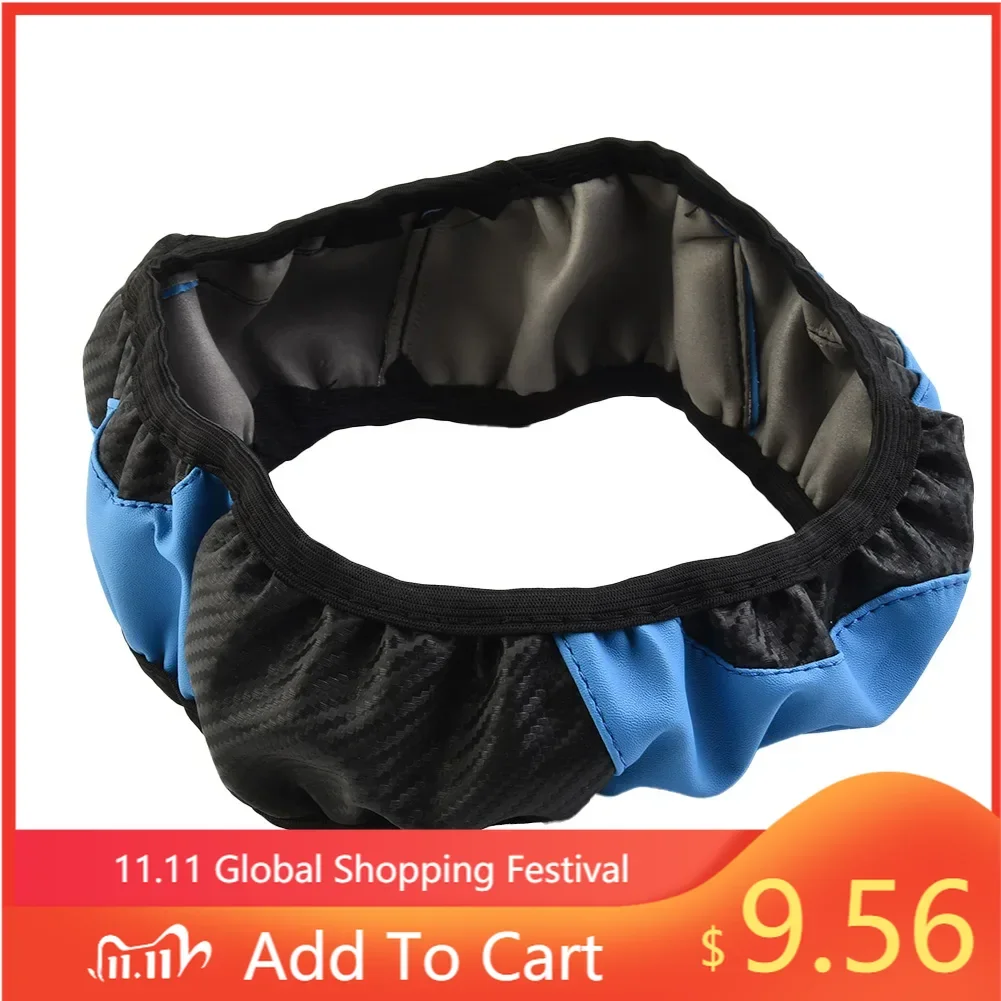 

Enhance Your Car\\'s Look with Elastic Style Steering Wheel Cover, Blue Black Carbon Fiber Leather, 37 38CM Diameter