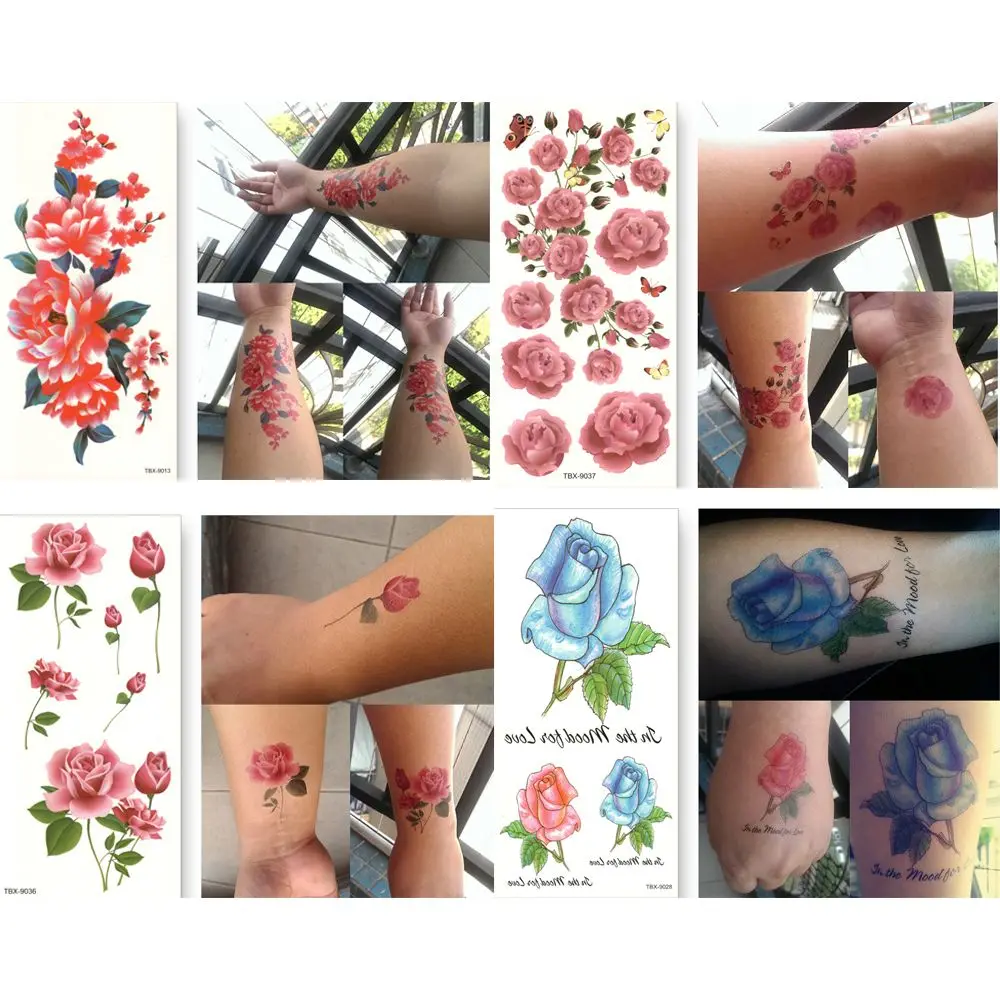 Henna Makeup Long lasting Beauty Water Transfer 3D Flowers Fashion Arm Leg Art Body Art Temporary Tattoo Stickers Fake Tattoos