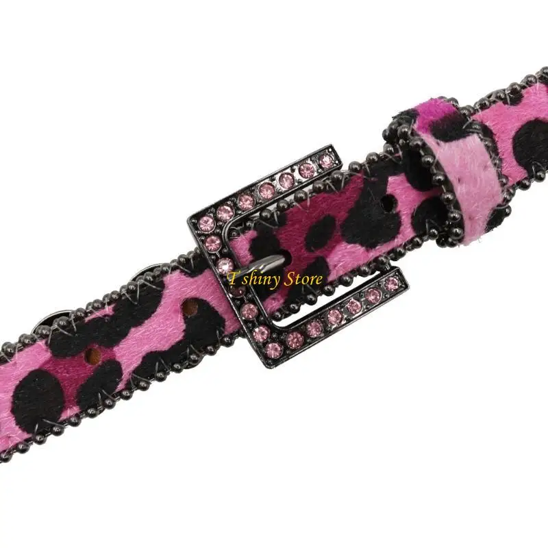 N58F Girl Punk Waistband Crystal Skull Buckle Belt for Jeans Dress Nightclub Girls Modern Jeweled Waistband Multiple Lengths