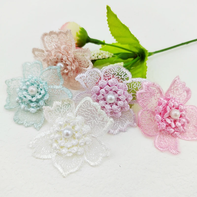 10Pcs/Lot 4.5CM Organza Embroidery Flowers Appliques For DIY Children's Hair Clip Acessories Gift Decoration Patches