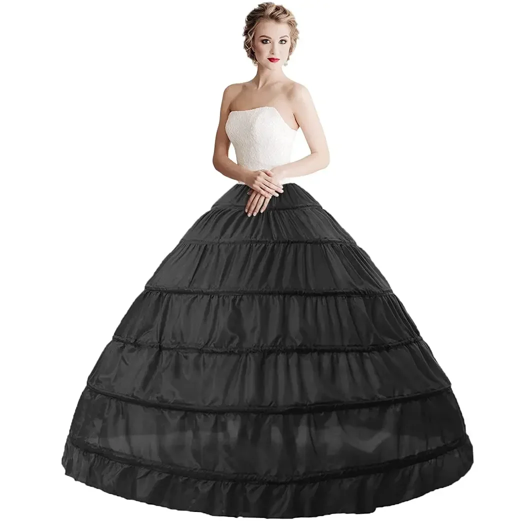 6 Hoop Crinoline Underskirt Petticoat Full A-line Floor Length Bridal Dress Ball Gown Slip for Women