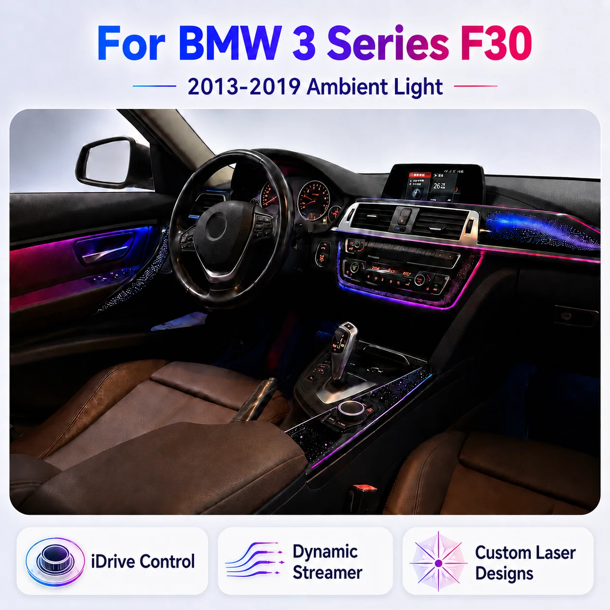 For BMW F30 3 Series 2013-2019 Ambient Light Kit RGBIC Dynamic Interior Atmosphere Lamp Screen Control Door Panel U Shape Light