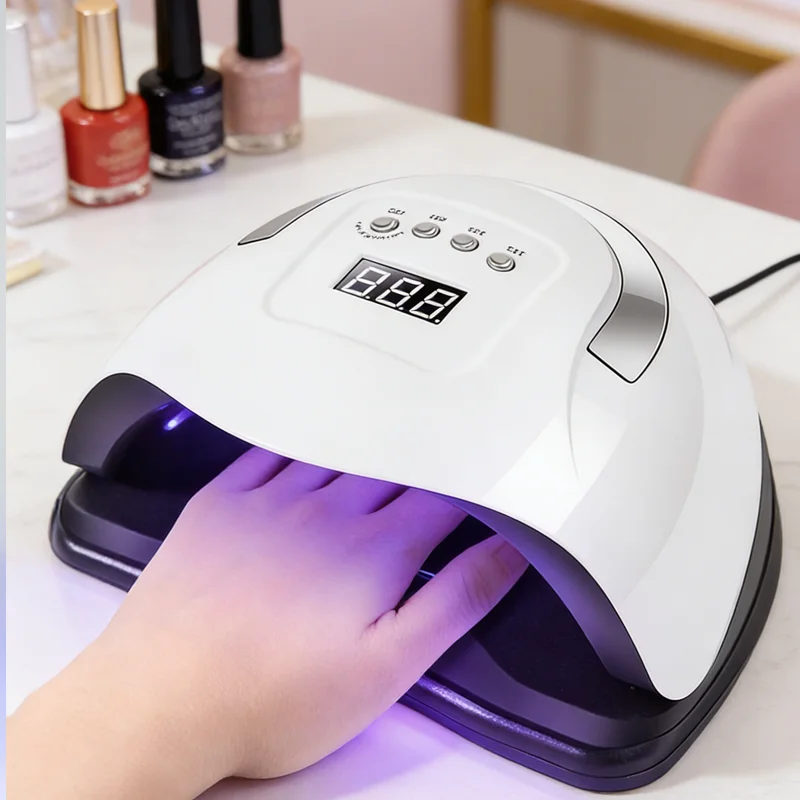 

УФ-лампа для ногтей с индукционным датчиком, 57/81 светодиодов, с таймером, 100-240В, быстрая полимеризация без слепых зон, подходит для домашнего использования и салонов красоты.