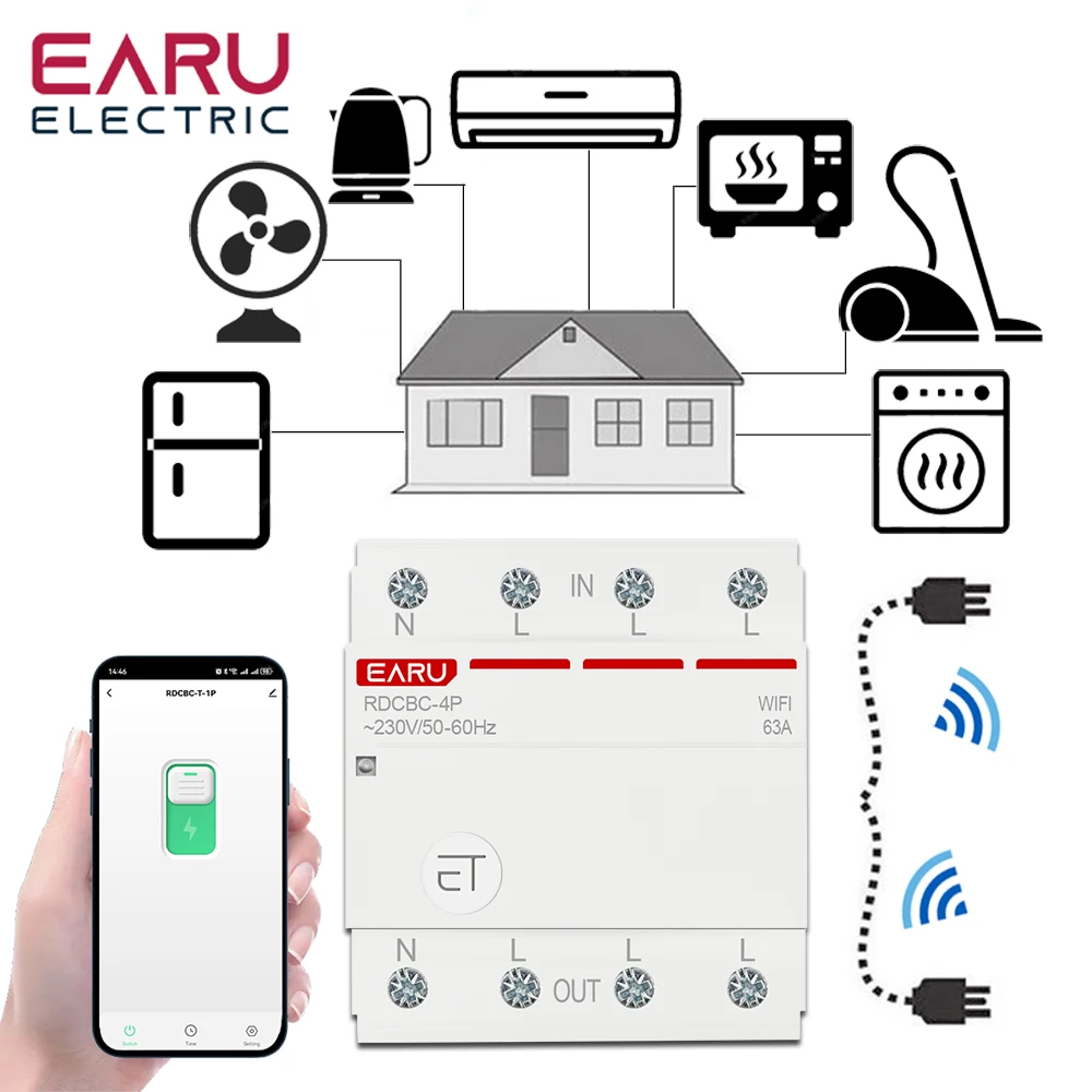 eWelink App Three Phase WiFi Circuit Breaker Smart Time Timer Relay Switch Voice Remote Control Smart House Alexa Google Home