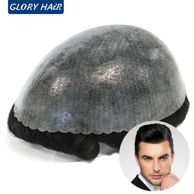 

Gloryhair-0.12-0.14mm Hair Prosthesis Multiple Sizes Toupee Wig Men 130% Density Hair Pitch Indian Human Hair Replacement System