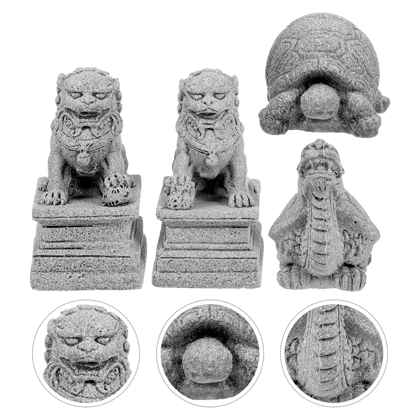 

4pcs Guardian Statues Bonsai Decorations Gardening Pot Ornaments Desktop Lion Adornment Micro Landscape Decor Chinese Style