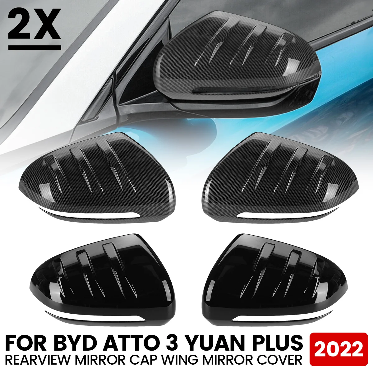 

Pair Side Rearview Mirror Cap Wing Mirror Cover Trim Protection For BYD Atto 3 yuan Plus 2022 Glossy Black Carbon Fiber Look