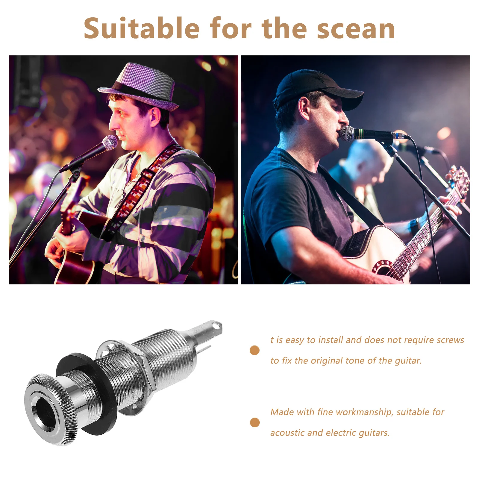 

Guitar Bass Barrel Jack Cylinder 4 Pin Flush Mount Stereo Jack For Electric Acoustic Guitar Replacement Copper Material